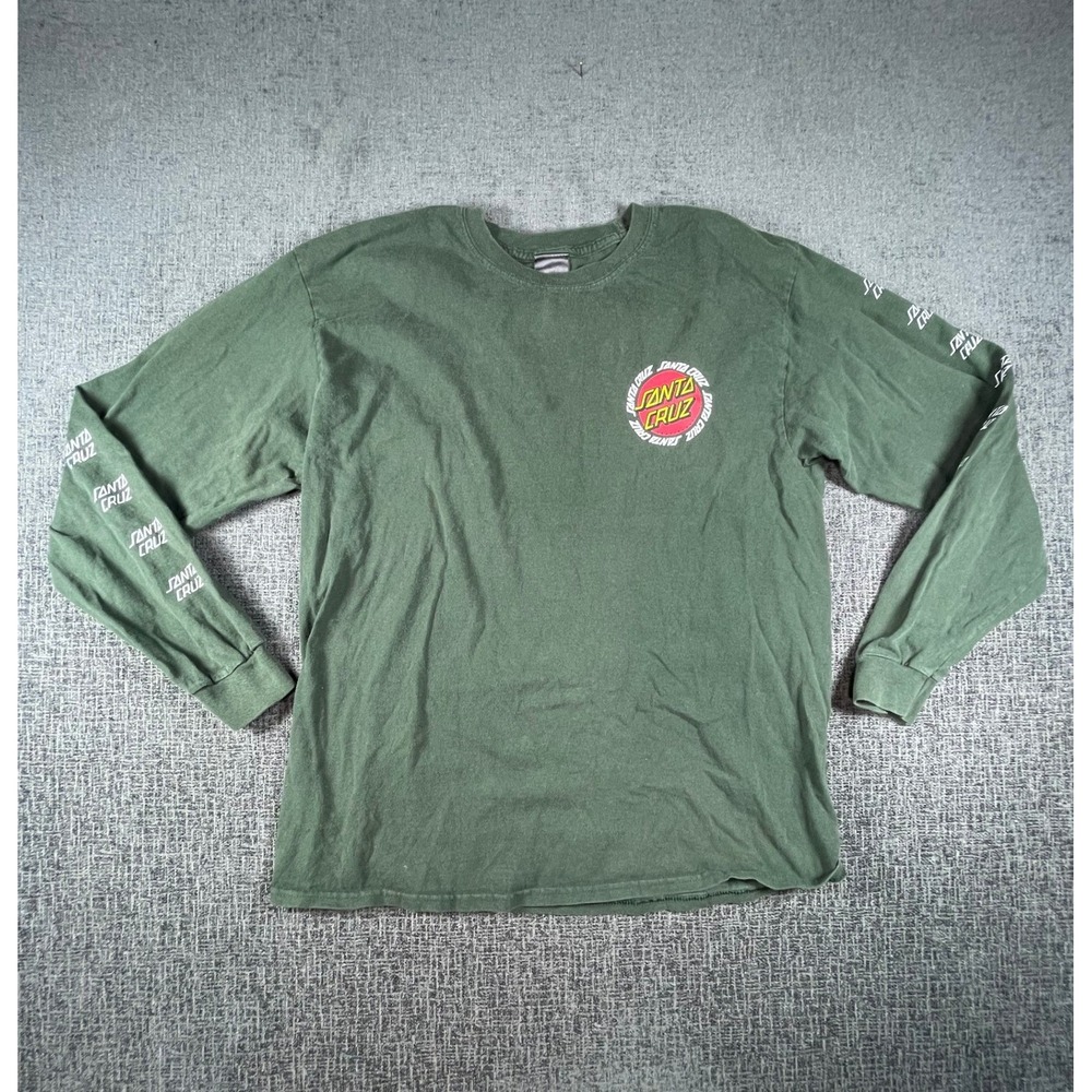 Santa Cruz Mens Long Sleeve T-Shirt Green Classic Dot Logo Skate Size L